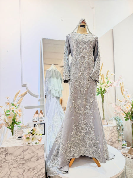 LUMIERE Baju Pengantin Silver Grey Duchess Trumpet Dress with Lace PP Signature