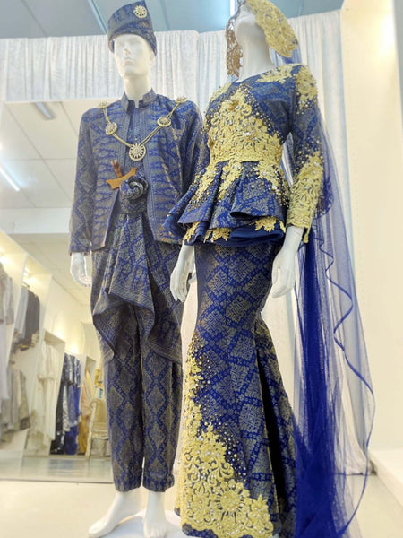 Sewa Baju Sanding Two Piece Peplum Songket Royal Blue PP Signature