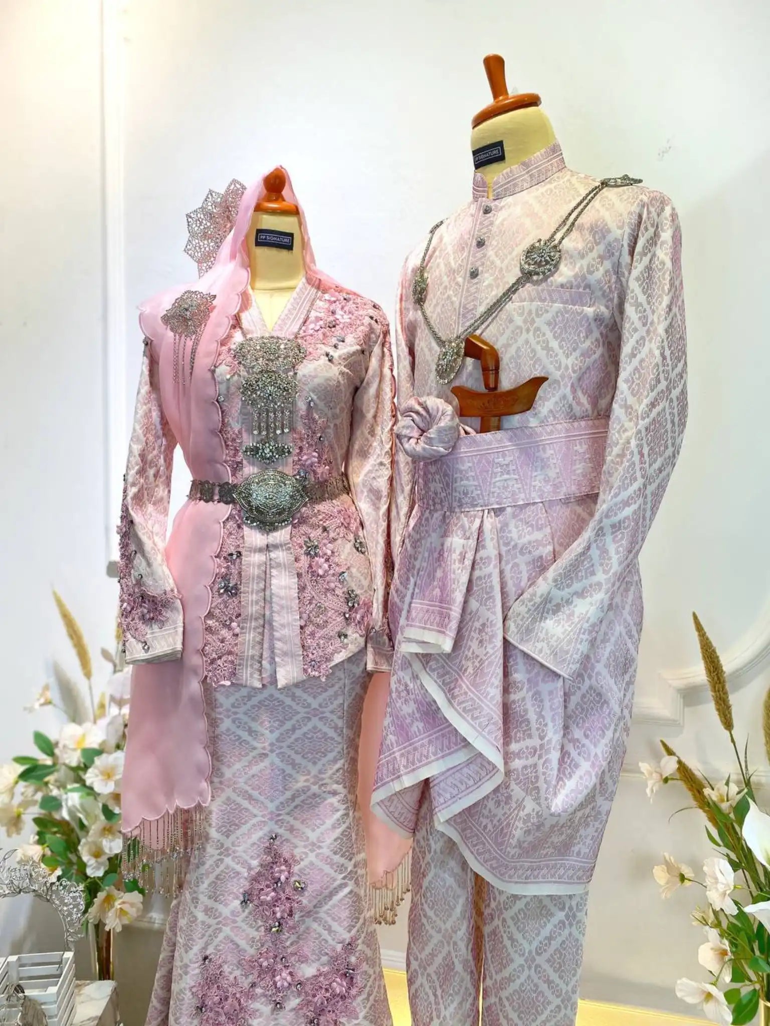 Songket Kebaya Moden Wedding Dress-Baby Pink & Cream Wedding Kebaya Rental-Baju Sanding Songket Rental-Wedding Reception Dress Rental-Kot Raihan 2-piece Rental-Baju Kebaya Moden Selempang Sulam-Bride & Groom Wedding Dress Rental-Songket Wedding Dress Rental Malaysia-Modern Wedding Dress Rental-Baju Sanding Rental Near Me