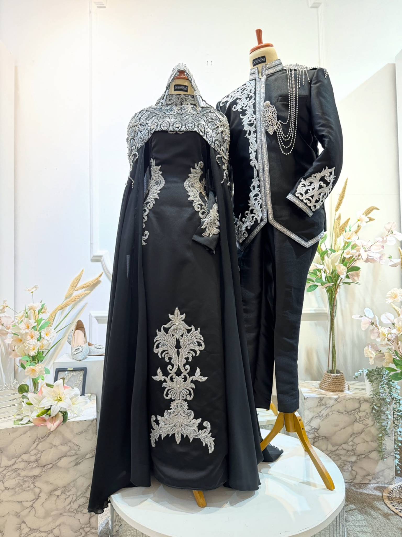 MALEFICENT - Black Duchess A-Line Wedding Dress with Detachable Cape (Baju Sanding)