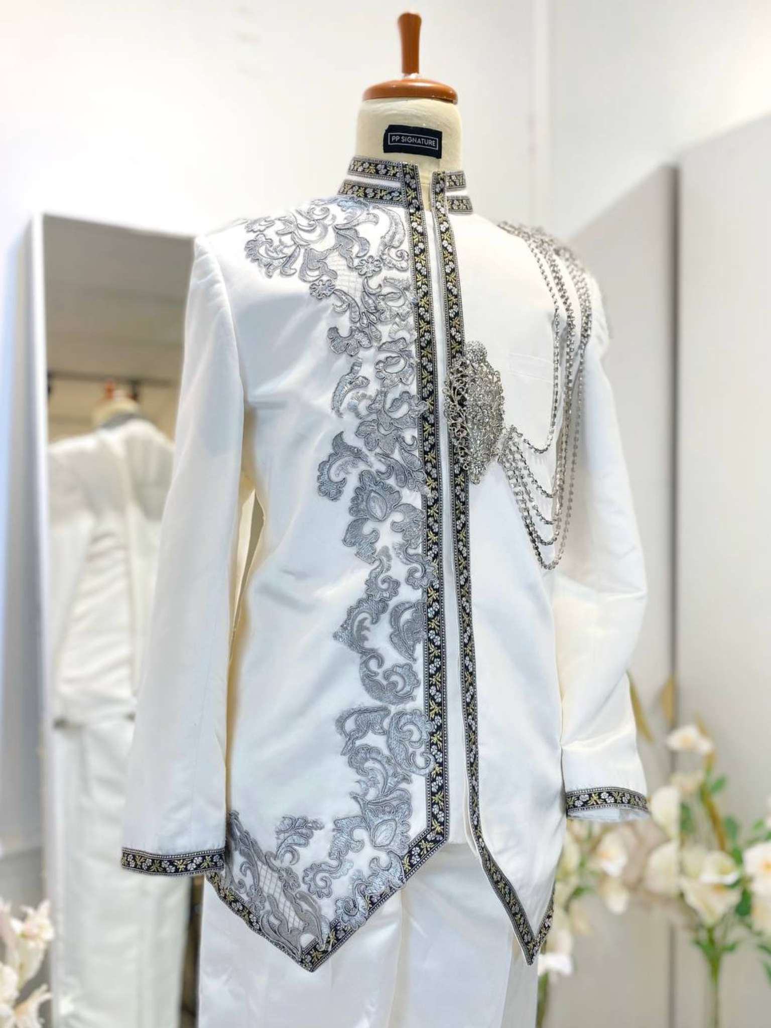 OFF WHITE 1 Prince Suit with Silver Embroidery for Elegance
