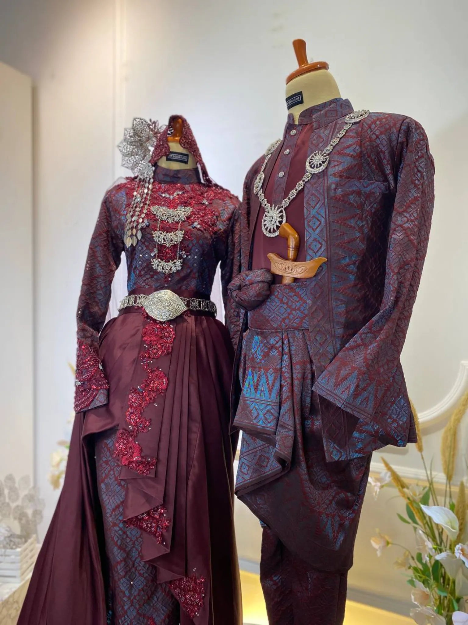 Puteri Perak – Luxury Two-Piece Songket Dress & Kot Raihan Groom Suit