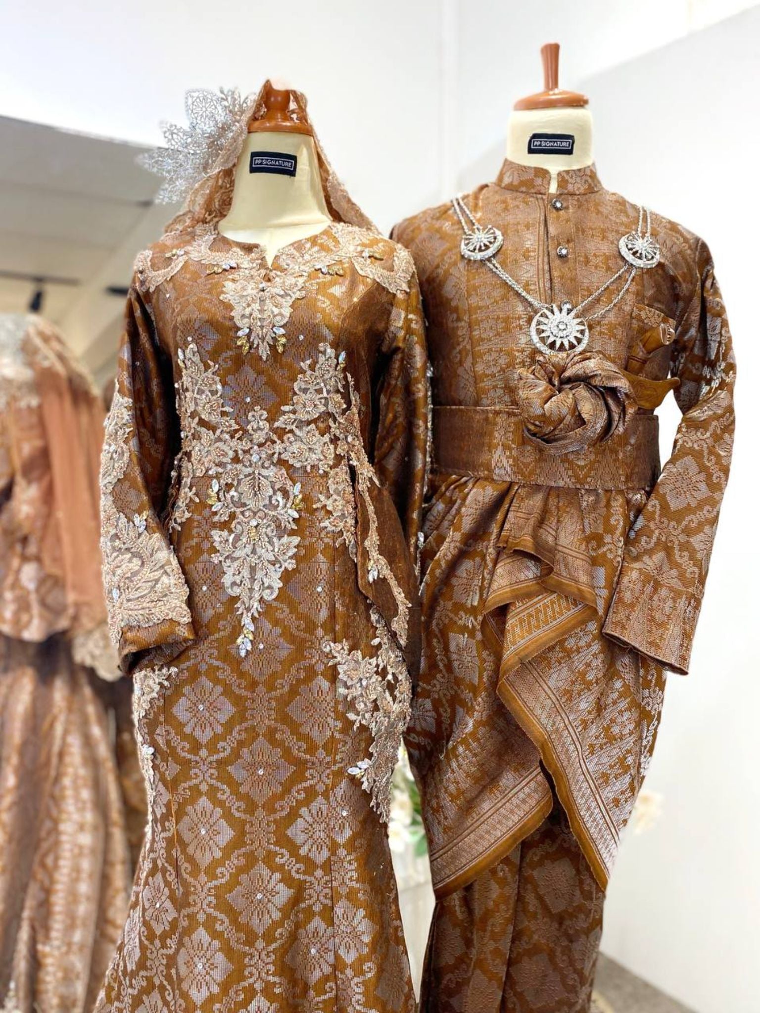 STARLA-Brown Songket Wedding Dress with Peplum (Baju Sanding)-baju sanding tradisional-baju sanding moden-baju sanding muslimah-baju pengantin tradisional-baju pengantin moden-baju pengantin muslimah-sewa baju sanding-sewa baju pengantin-butik baju sanding-butik baju pengantin