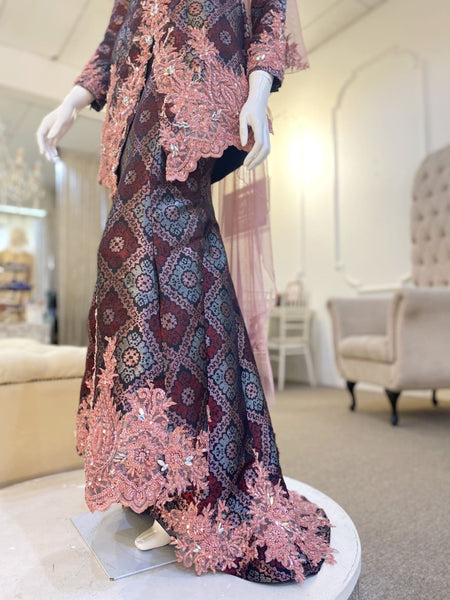 MAIRA - Baju Pengantin Songket Maroon, Pink and Silver Two-Piece ...